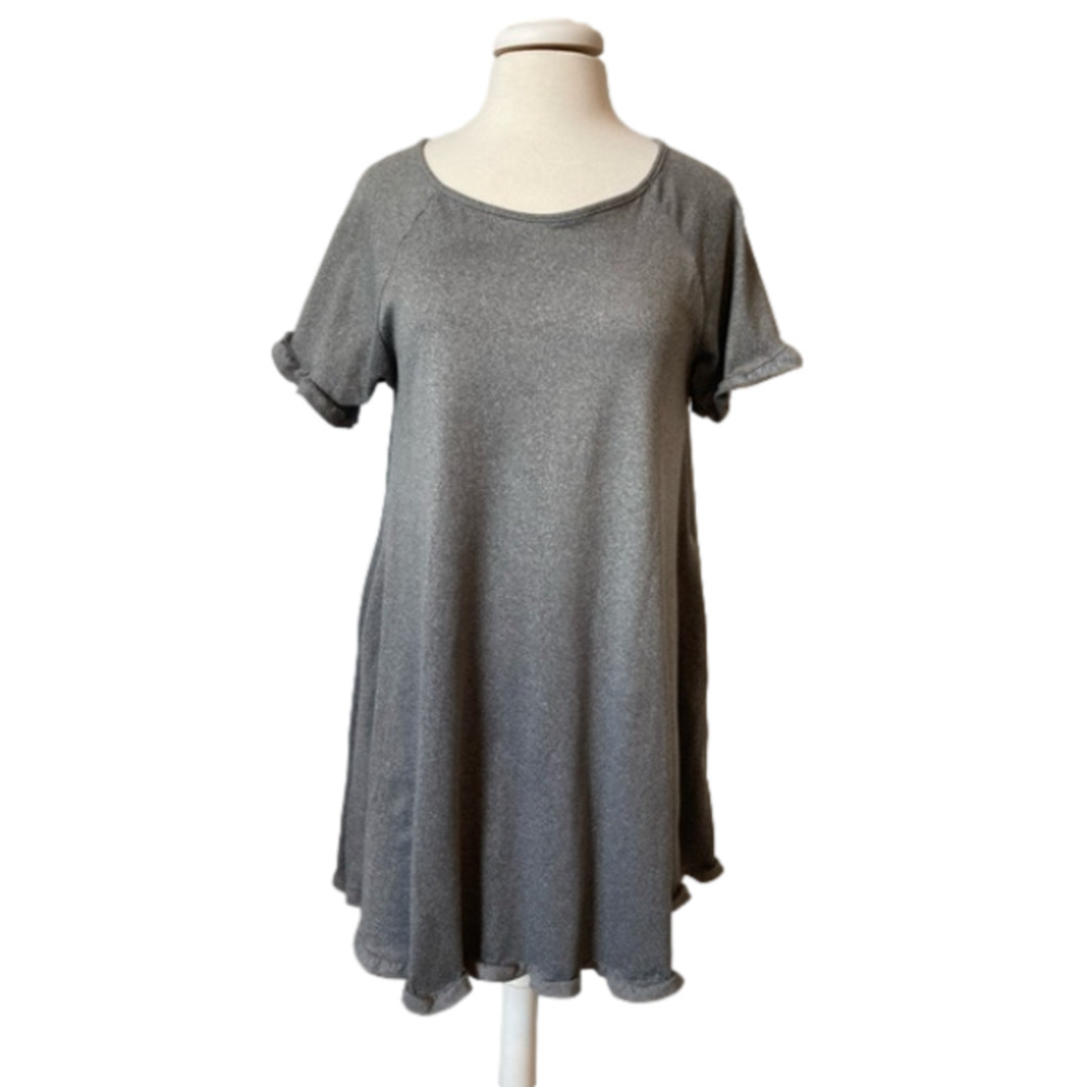 Ninexis Women's L Lagenlook Short Sleeve Hi Lo Ruffle‎ Tunic Cottagecore Boho